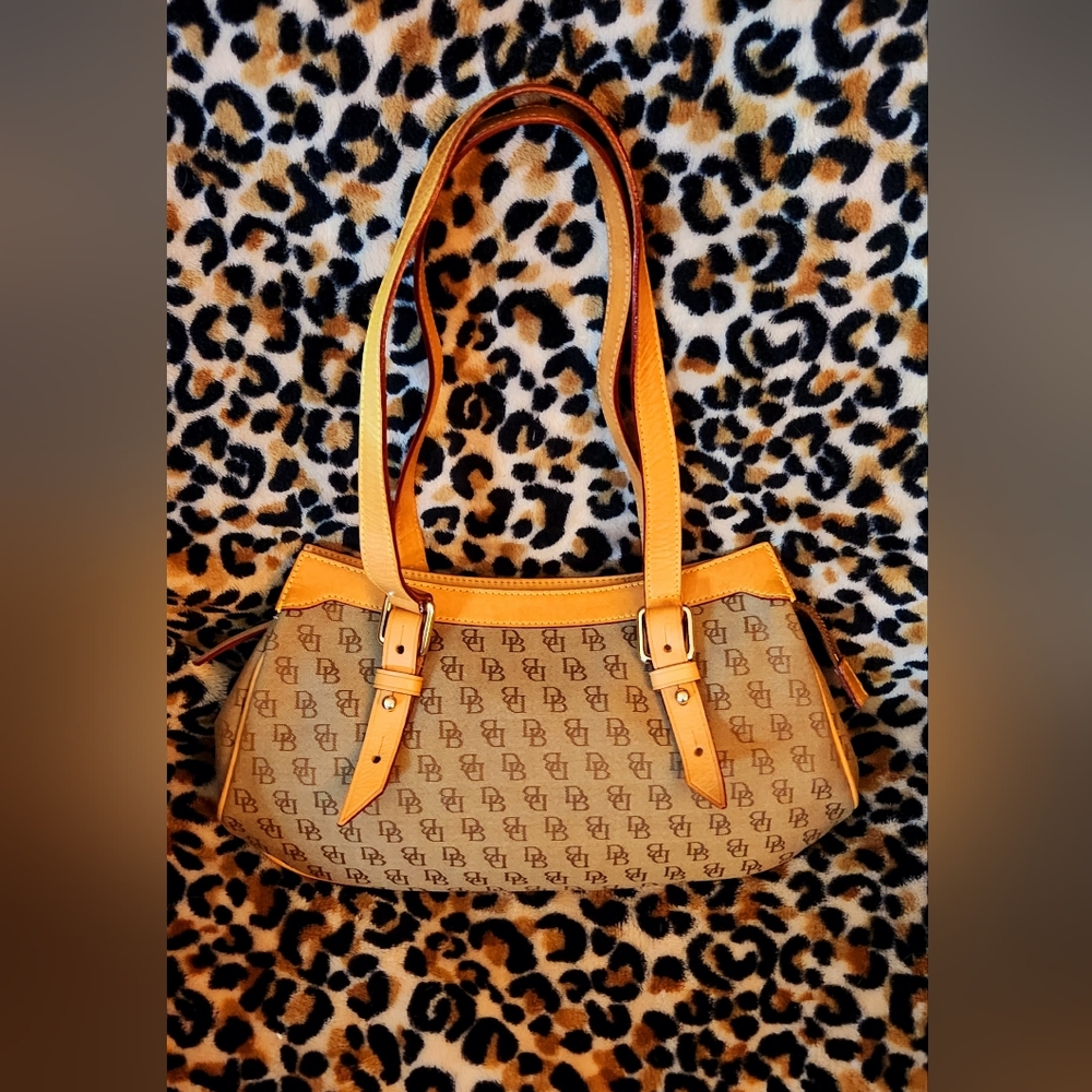 Dooney & Bourke Signature Monogram Shoulder Bag in Tan and Brown